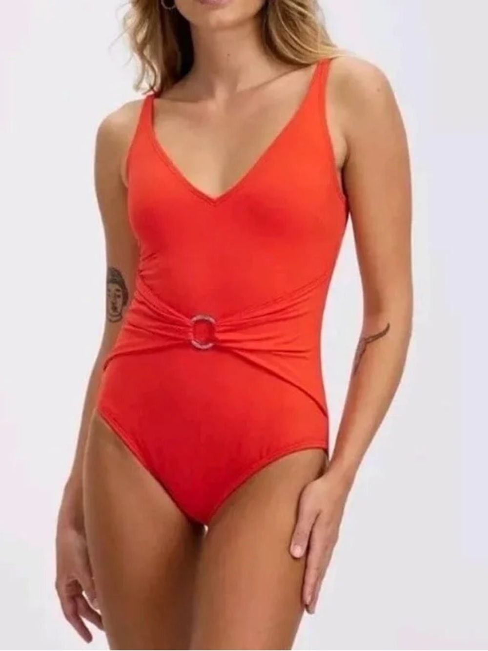 MICHAEL Michael Kors Red One-Piece Swimsuit with Ring Detail